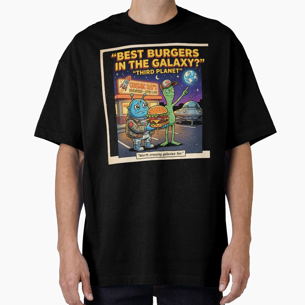 Best Burgers in the Galaxy Third Planet Funny Alien Retro Sci Fi Humor by FindYouByZ Unisex , , , Long Sleeve Tee