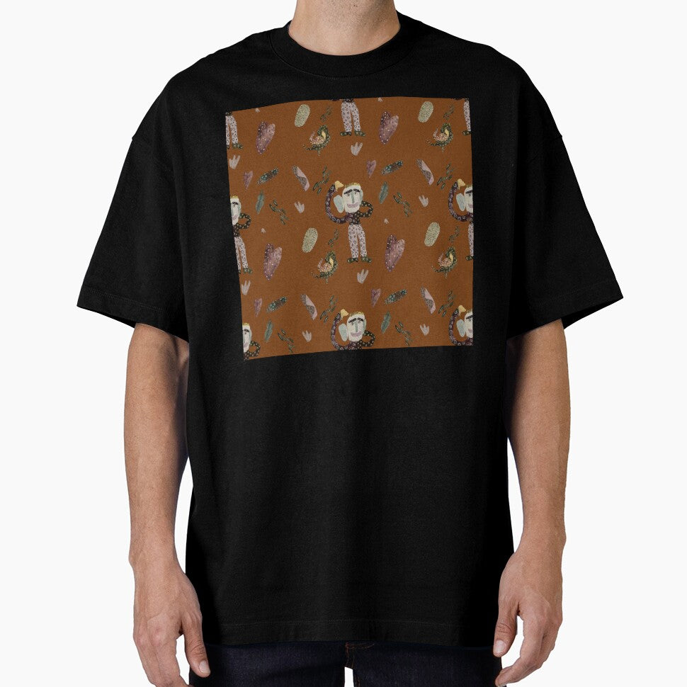 Cartoon Man heart abstract seamless pattern brown version by Yana Mustafina | Boho Soulful Designs