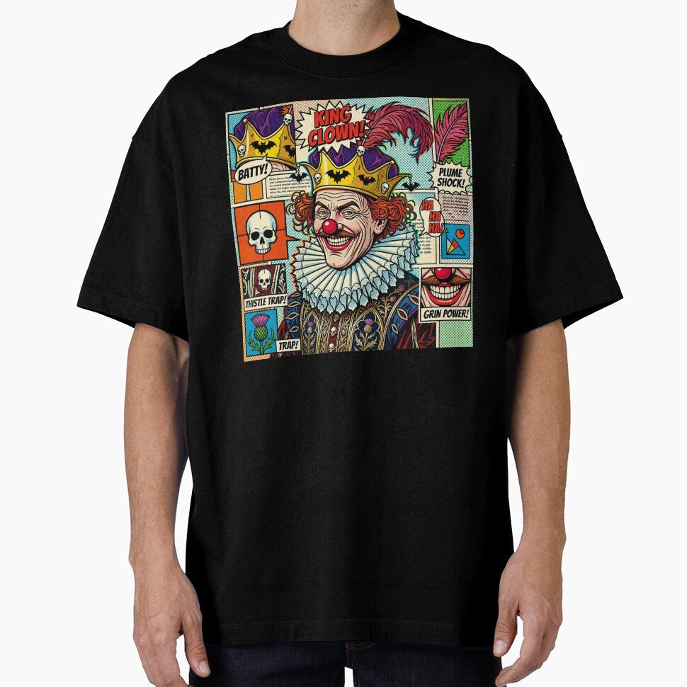 Pop art graphic of a man with a crown, a harlequin portrait, colorful festival by G-M-Designs