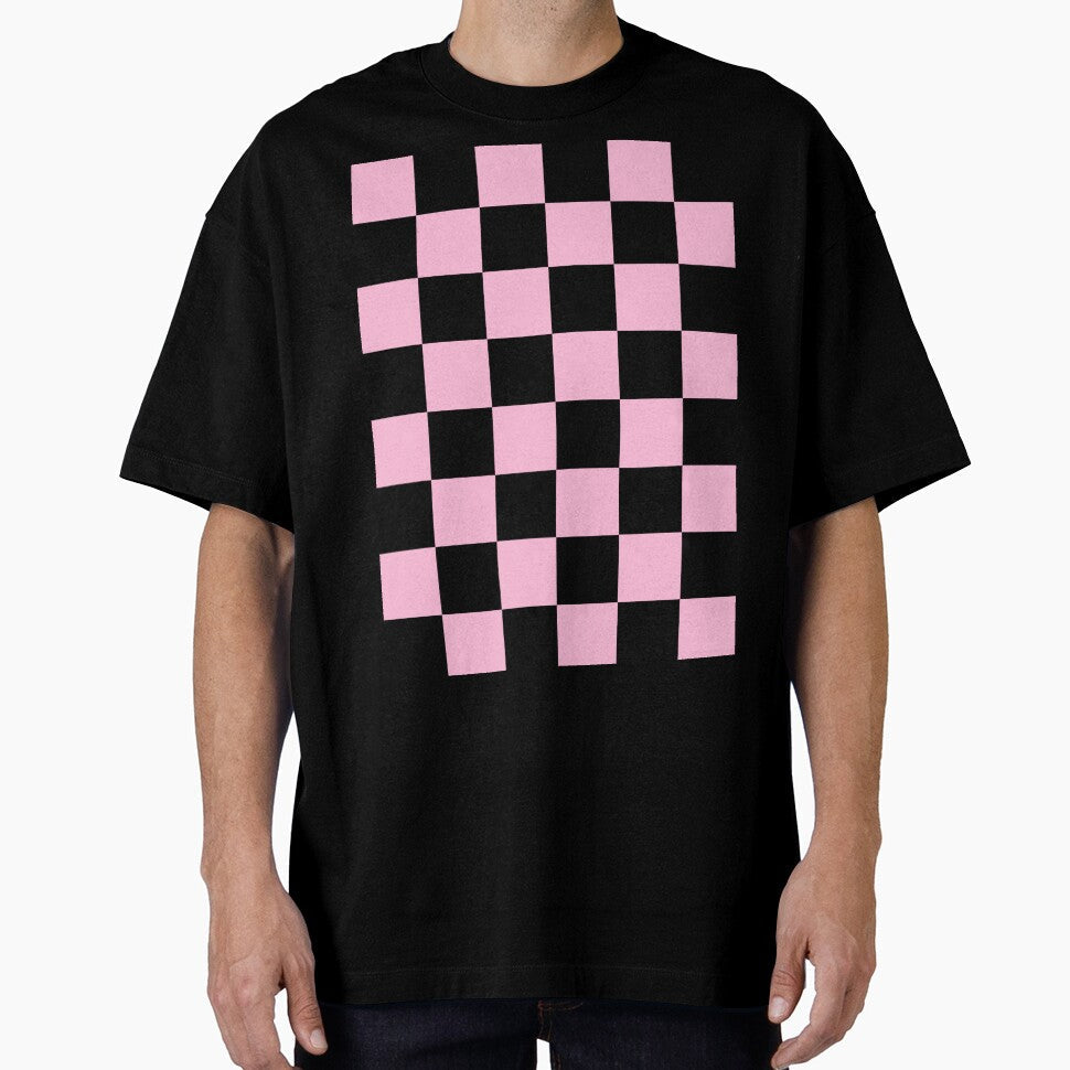 Large Checkered - Black and Cotton Candy Pink by JustPatterns2 Unisex , , , Long Sleeve Tee
