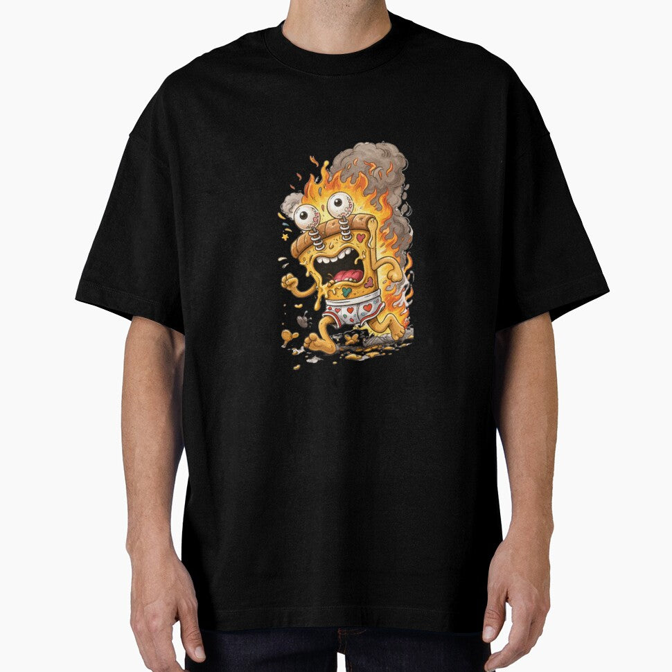 Unhinged Pizza Cartoon – Chaotic Ugly Food Character by Ivy-Triggs Unisex , , , Long Sleeve Tee