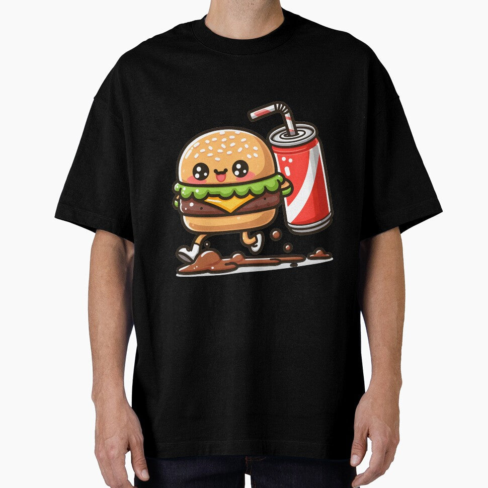 Kawaii Burger Running From Spilled Soda by CanvasCutie Unisex , , , Long Sleeve Tee