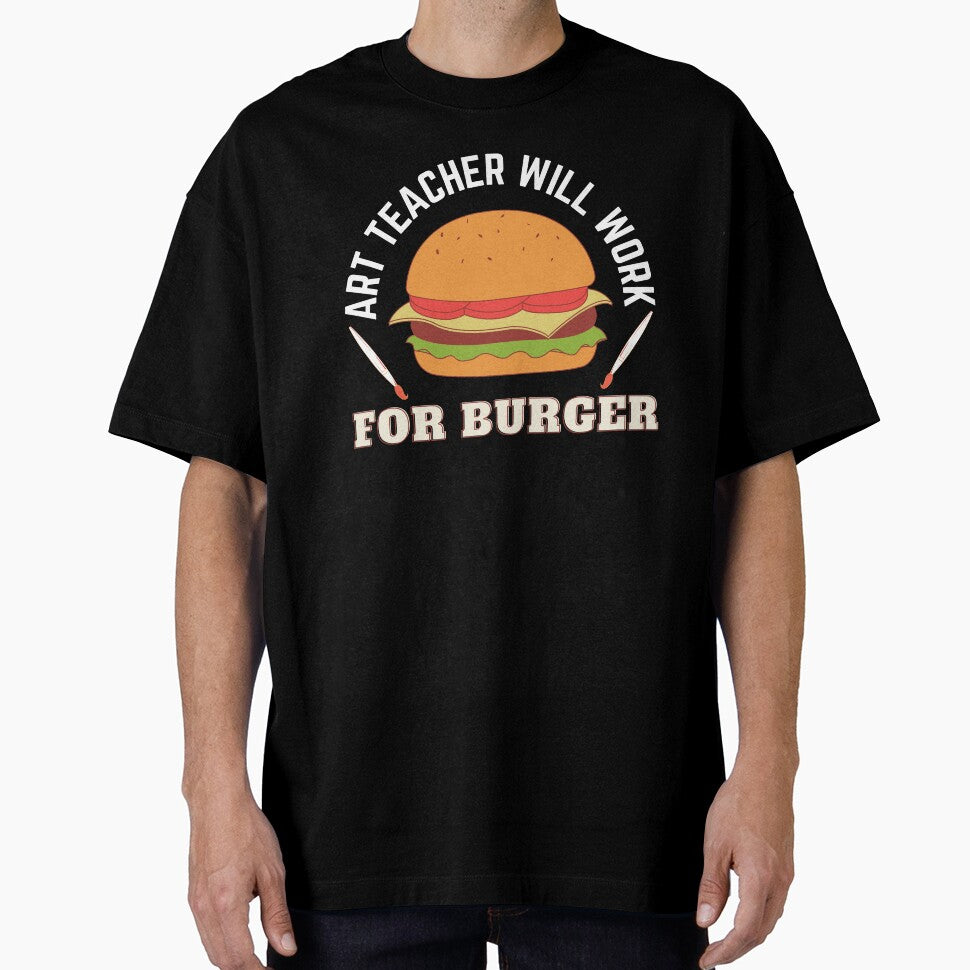 Art Teacher Will Work For Burger by 24FAHSION Unisex , , , Long Sleeve Tee