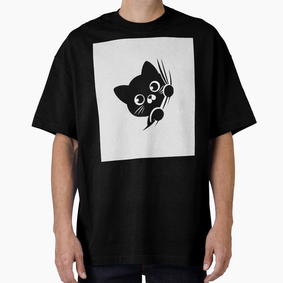 Peeking Black Cat Scratching Design – Cute Minimalist by Josinta