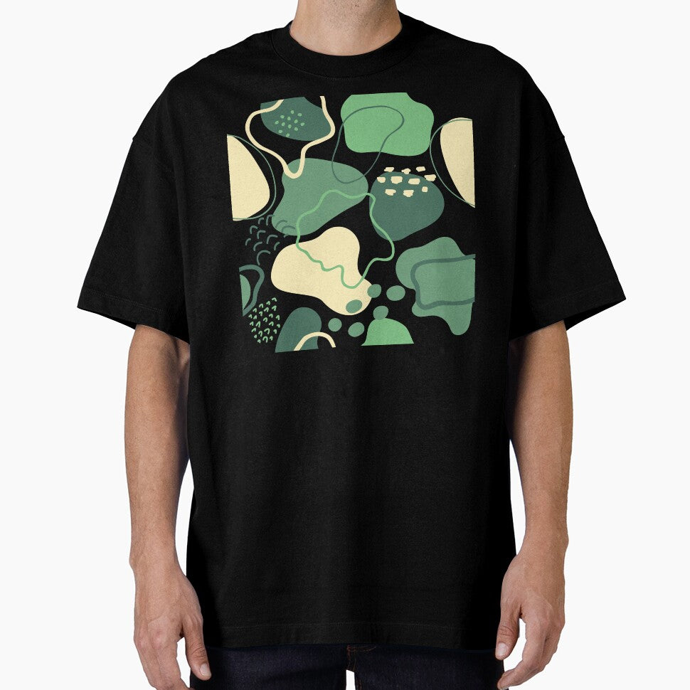 Mid century abstract shapes pattern (shades of green on white background) by Chinxi