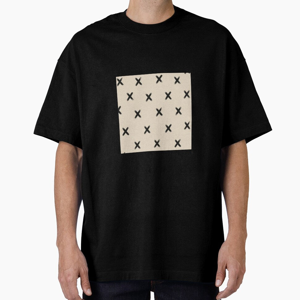 Minimal Black X Pattern Beige Aesthetic Seamless Modern Abstract Brush Stroke Design by WellN