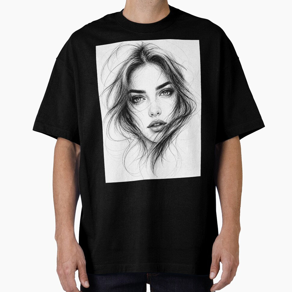Pencil Line Drawing Female Portrait 7 by Yontartov
