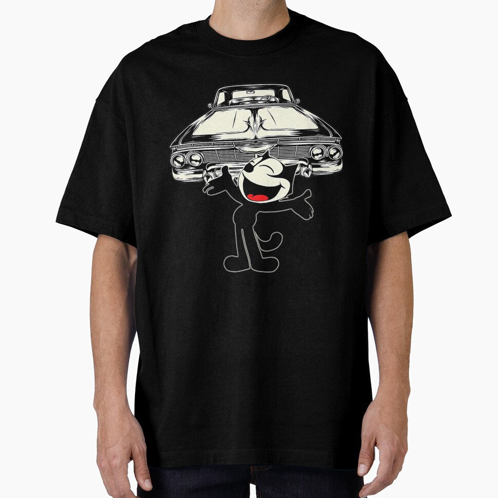 Felix Cat Cartoon Giant Lowrider Car Club Design Mashup by yalazaleshier Unisex , , , Long Sleeve Tee