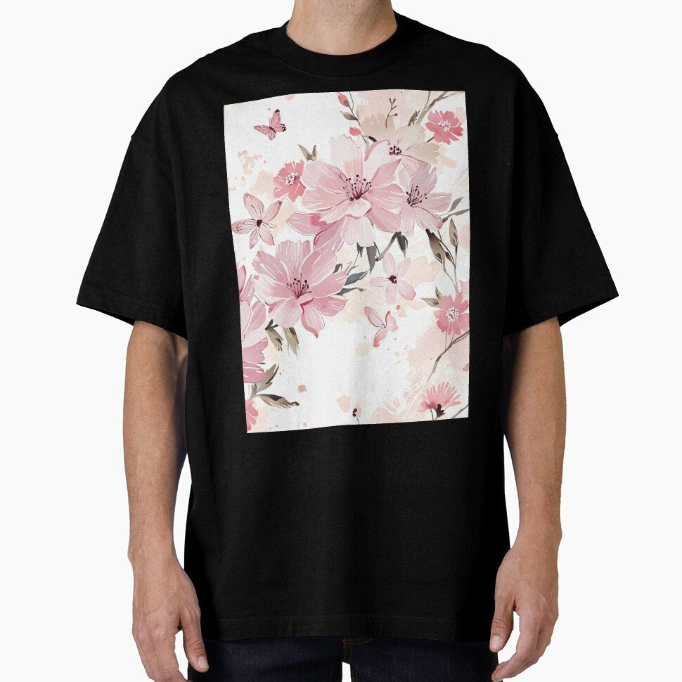 Soft Pink Floral With Butterflies by CoolPixels Unisex , , , Long Sleeve Tee