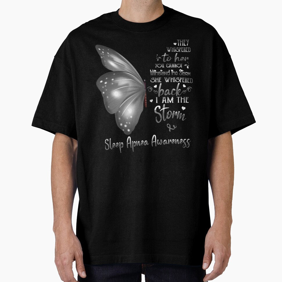 She Whispered Back I Am The Storm Sleep Apnea Awareness Butterfly by frechettee Unisex , , , Long Sleeve Tee