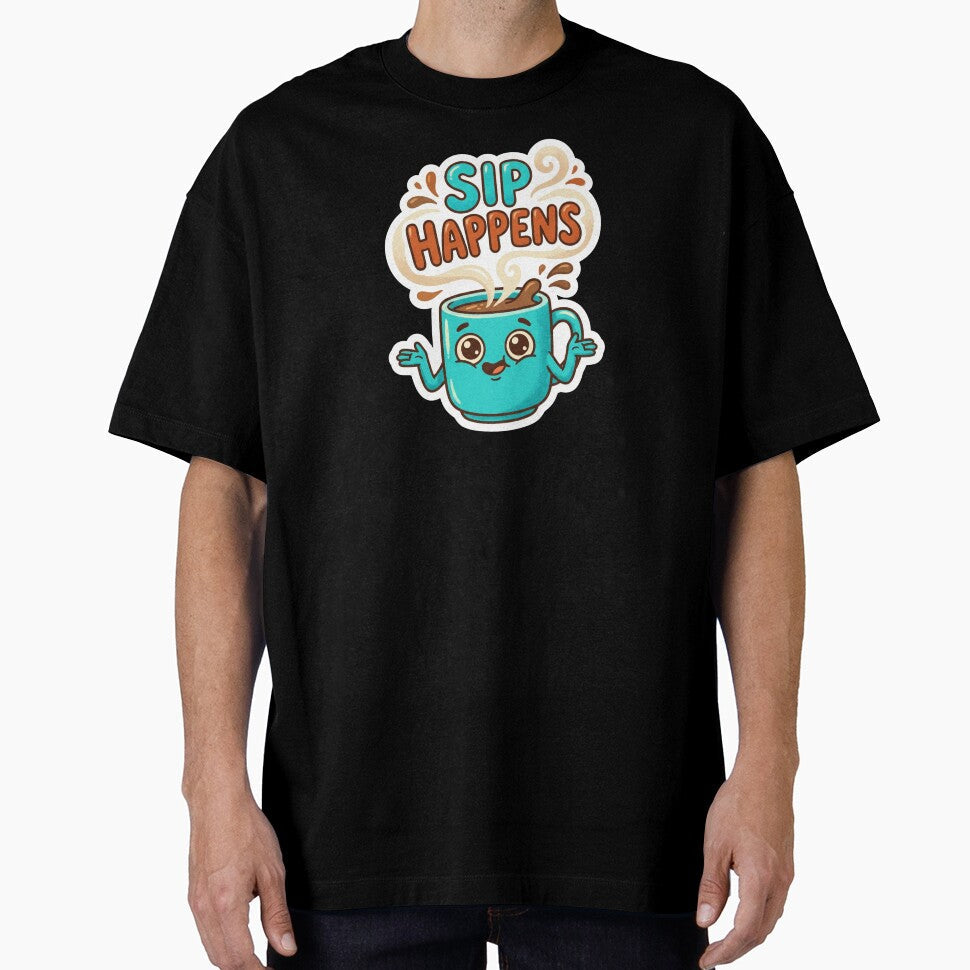 Sip Happens Funny Cute Coffee Mug by Sketchlegacy Unisex , , , Long Sleeve Tee
