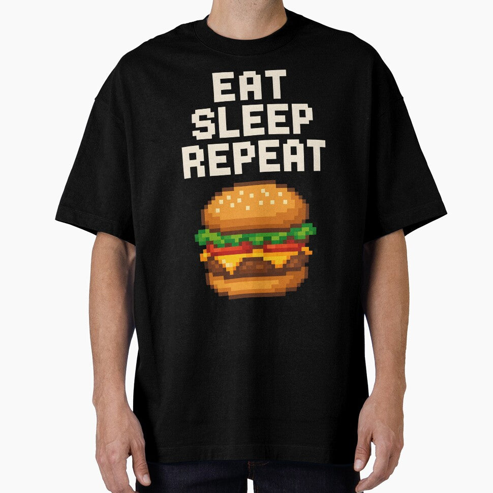 Eat Sleep Repeat Pixel Burger Gamer Food Shirt. by The-T-In-Retro Unisex , , , Long Sleeve Tee