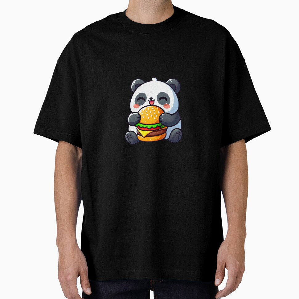 Panda eating Burger by tomamatear Unisex , , , Long Sleeve Tee