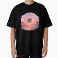 Sunset with eclipse, aesthetic design with soft colors by Moonshroomarts Unisex , , , Long Sleeve Tee