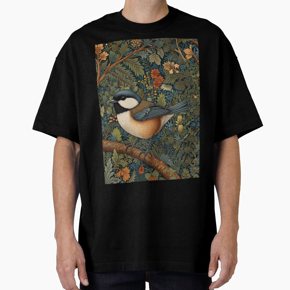 Chickadee Bird in woodland landscape art nouveau stlye by hollycooper Unisex , , , Long Sleeve Tee