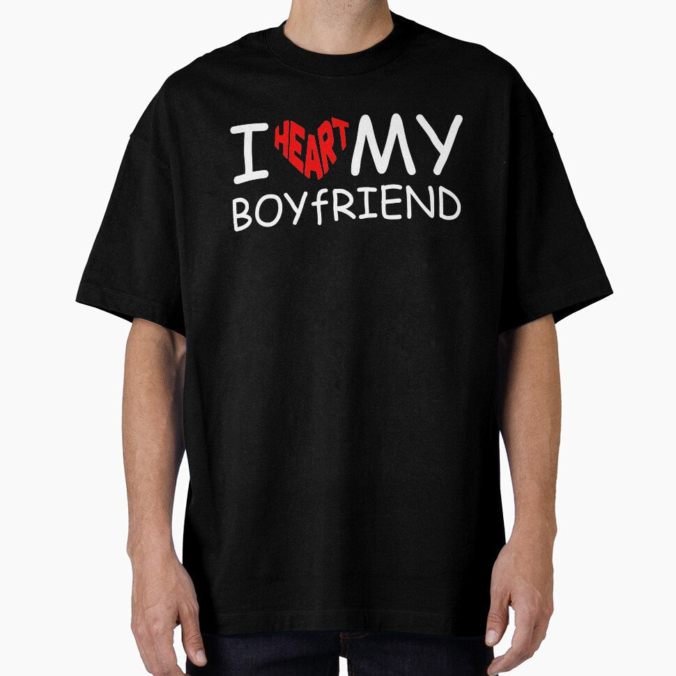 I Heart My Boyfriend Unisex Heavy Cotton Tee, Cute Gift for Him, Valentine's Day Shirt, Everyday Casual Wear, Love by wydstell