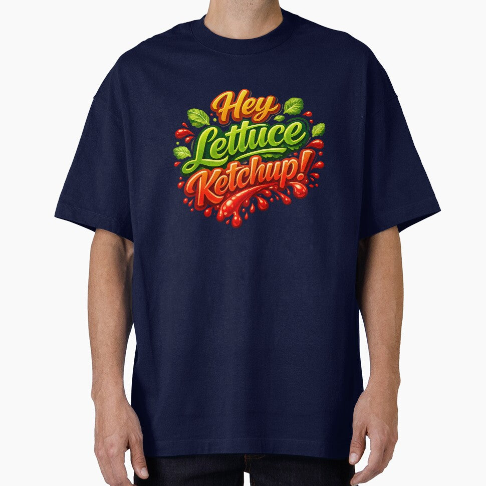 Hey Lettuce Ketchup Funny Food Pun T-Shirt – Cute Catch Up Humor Design by RvinJo8