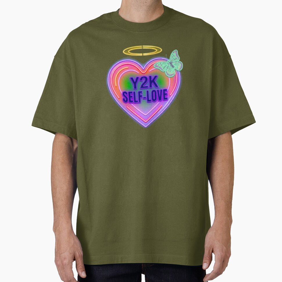 Y2K Self-Love Neon Heart with Halo and Butterfly - Retro 2000s Aesthetic by Good Vibes