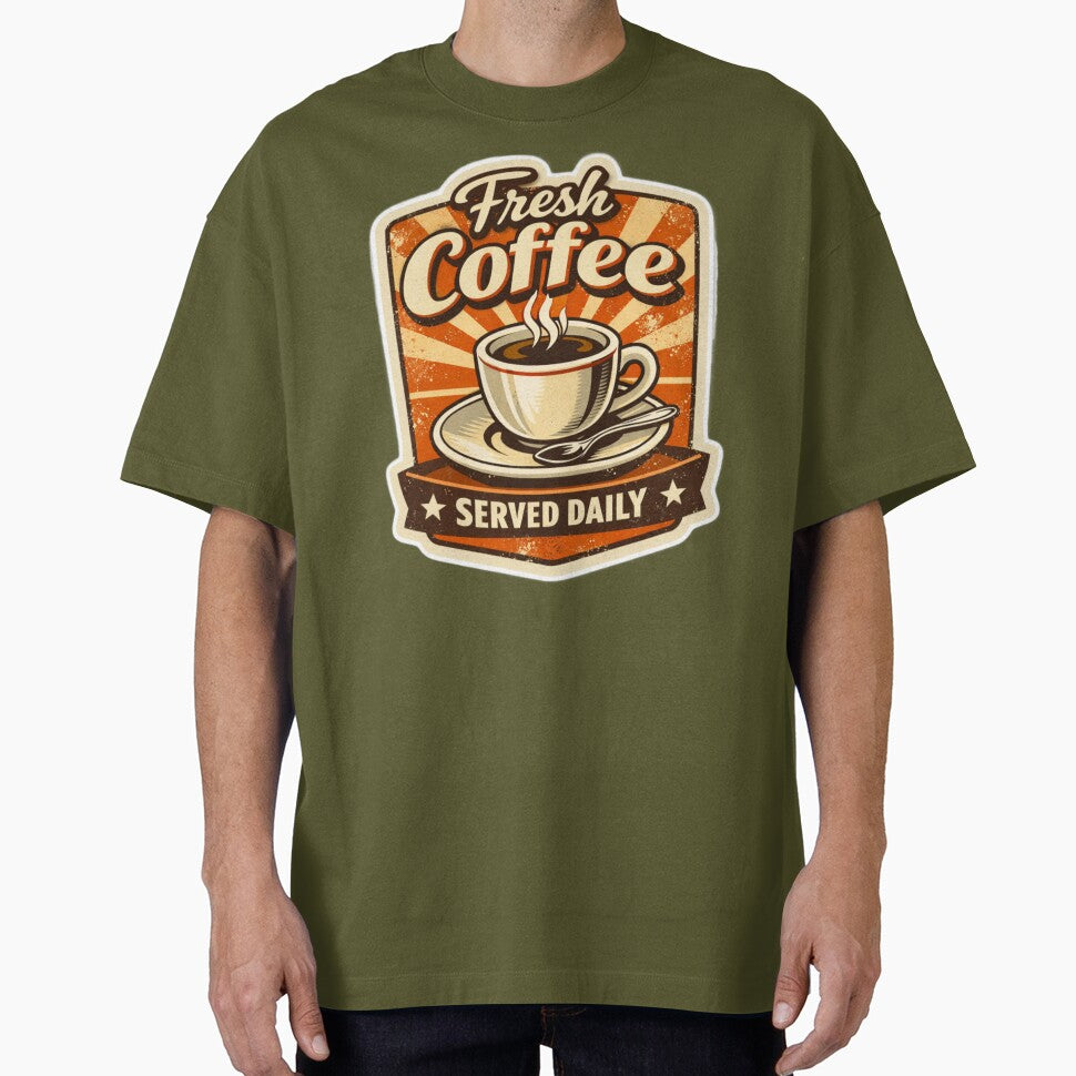 Fresh Coffee Served Daily - Vintage Coffee Morning Mug Design by FluffiPopo