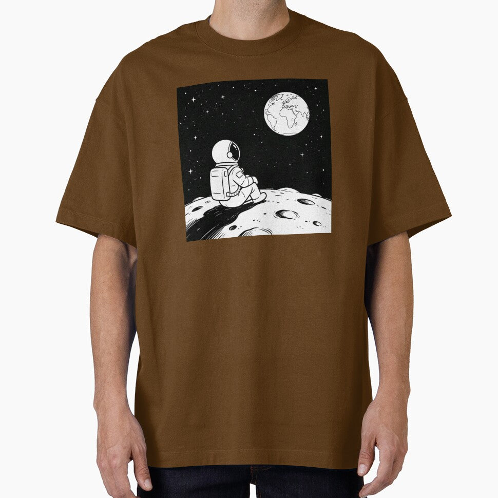 Astronaut Sitting on Moon Looking at Earth - Space Art Design by TeyArtWork