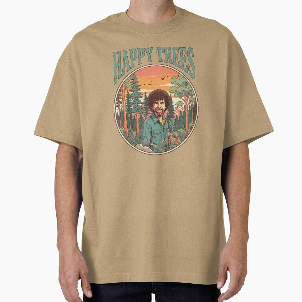Vintage Retro Happy Trees Nature Landscape by Mystikos Art Unisex , , , Long Sleeve Tee