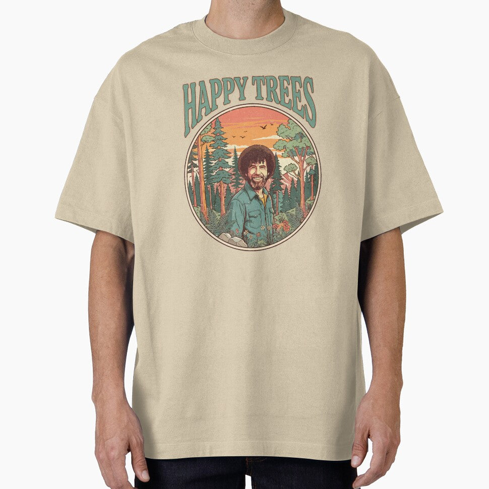 Vintage Retro Happy Trees Nature Landscape by Mystikos Art