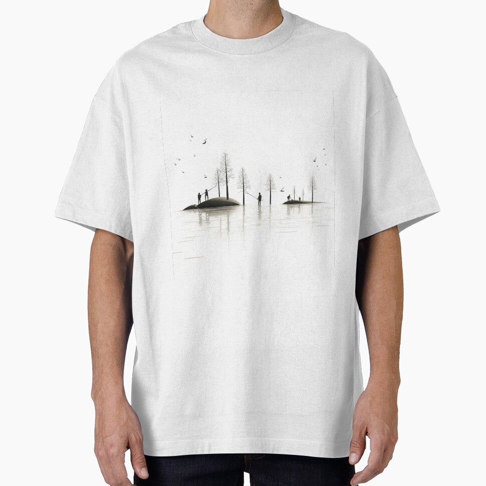 Minimalist abstract fishing digital art stick figures by Feluceo