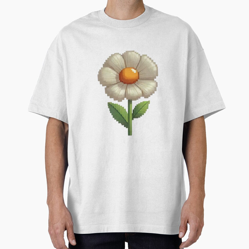 Pixel Art Daisy Flower – Retro 8‑Bit Bloom Minimal Graphic Design by AlxVel Unisex , , , Long Sleeve Tee