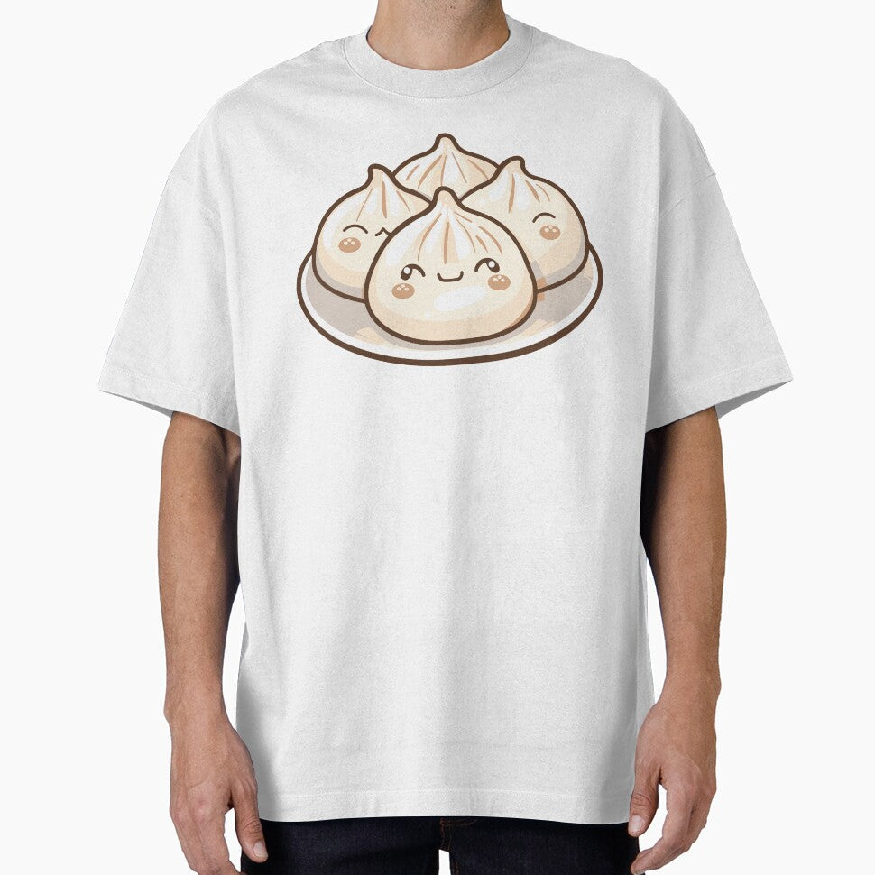 Four Adorable Kawaii Dumplings on a Plate – Cute Beige Food Illustration by EmeraldeaArt Unisex , , , Long Sleeve Tee