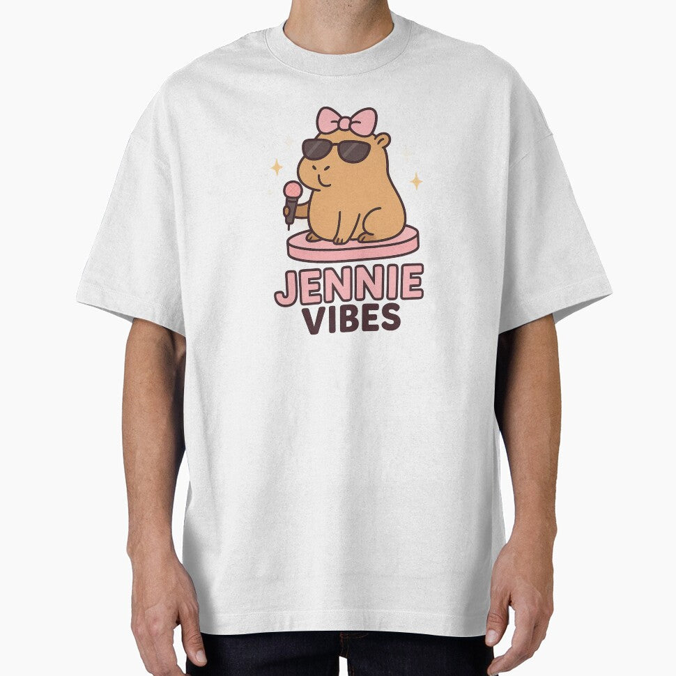 Jennie Vibes Capybara – Cute K-Pop Fan Art in Kawaii Pastel Style by NovaMoodCo Unisex , , , Long Sleeve Tee