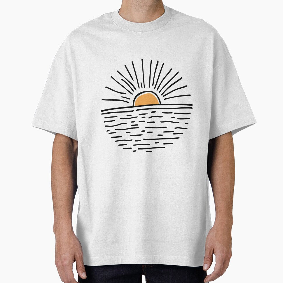 Simple drawing of a sunset over a calm ocean by rasagamastore Unisex , , , Long Sleeve Tee