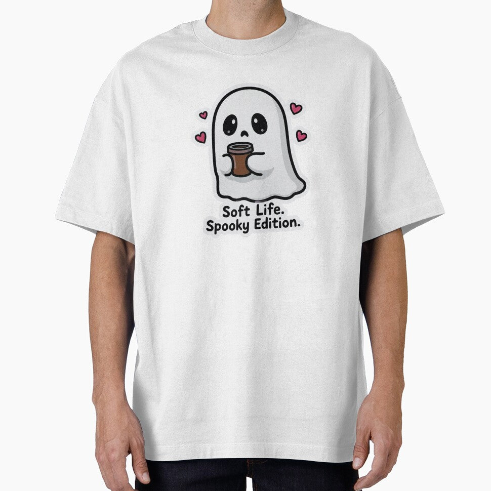 Soft Life Spooky Edition Ghost Coffee Cute Funny Design by BooDesignStudio Unisex , , , Long Sleeve Tee