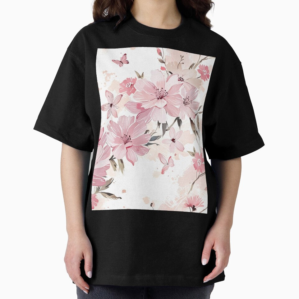 Soft Pink Floral With Butterflies by CoolPixels Unisex , , , Long Sleeve Tee