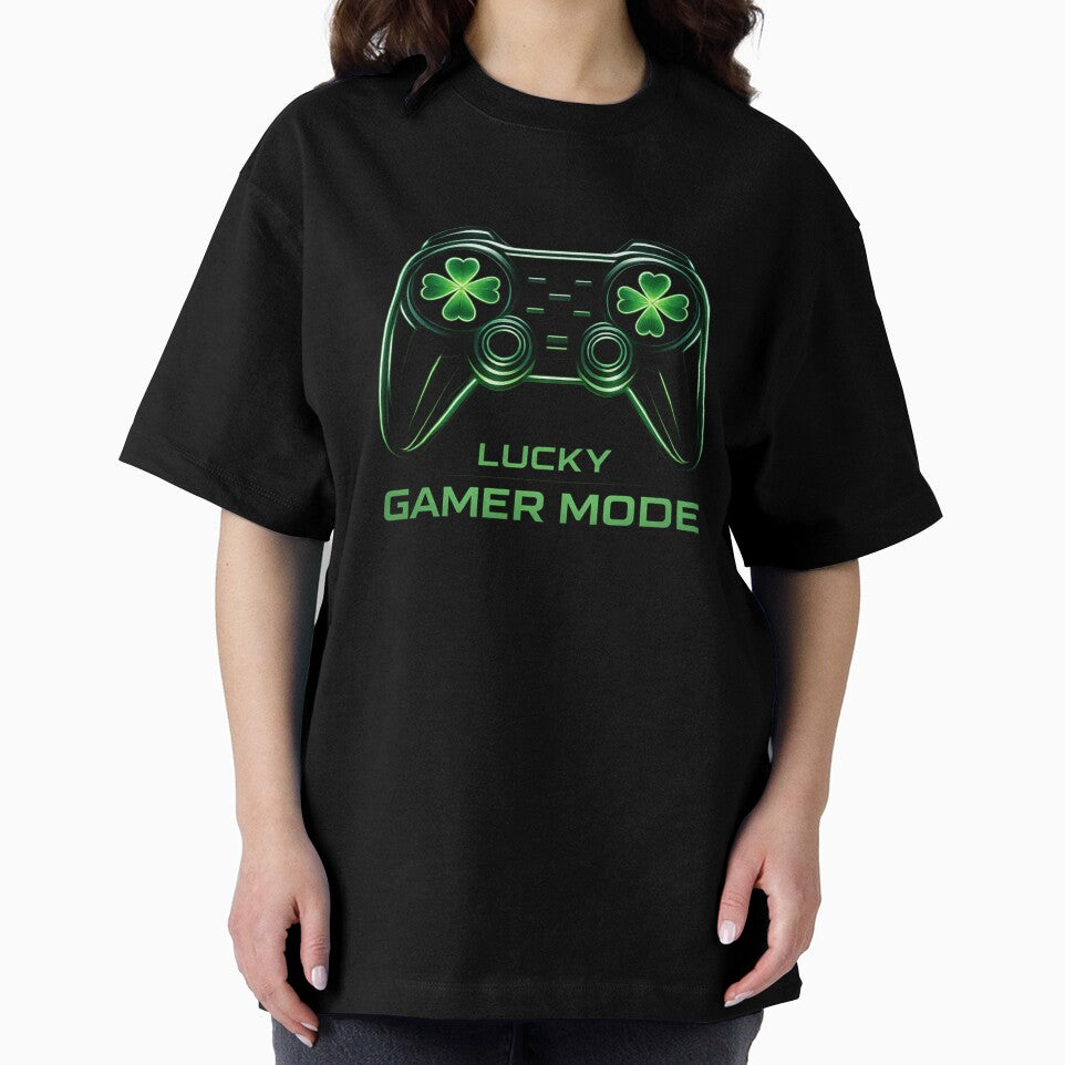 Lucky Gamer Mode Neon Controller Shamrock Gaming Design by swanwon Store