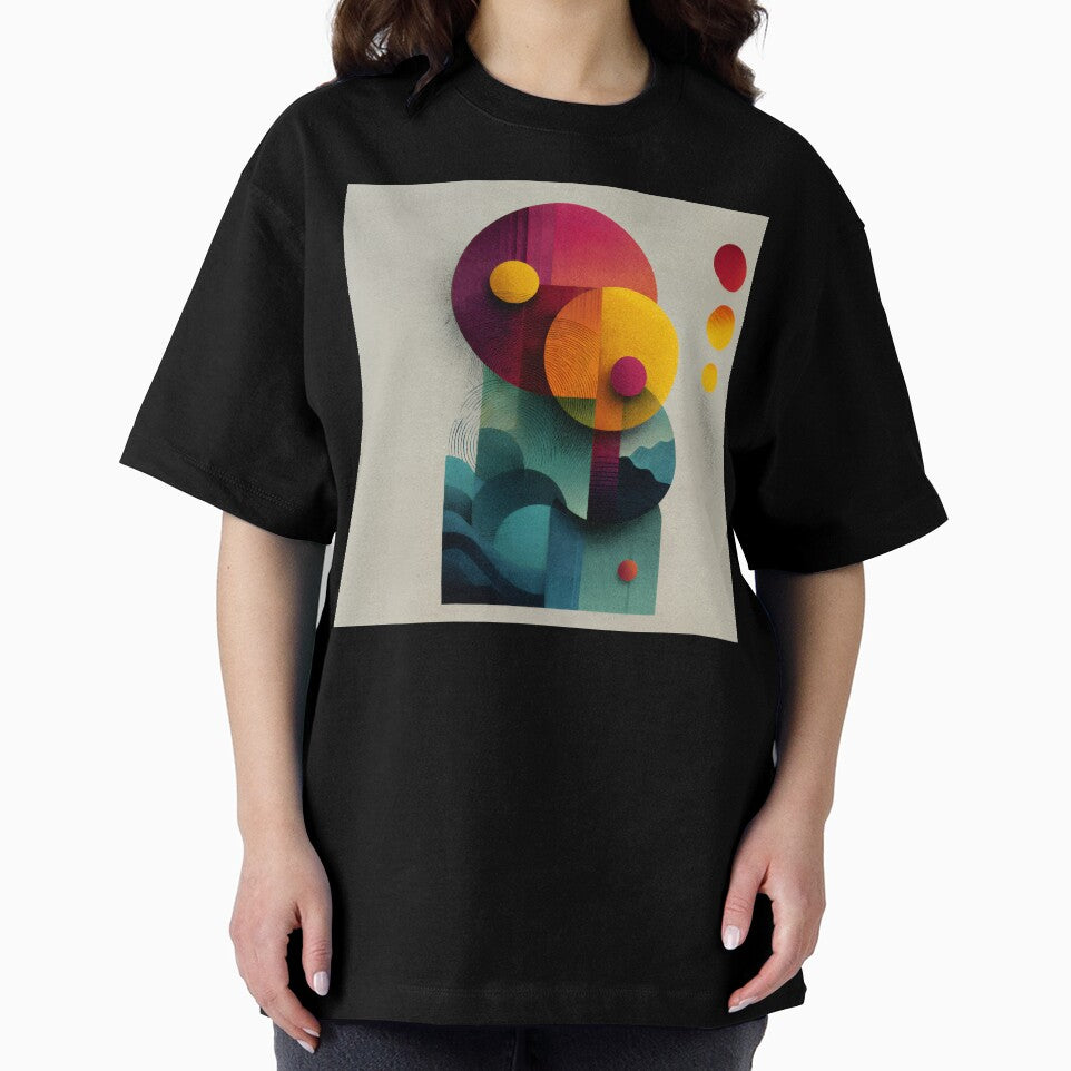 Bold Geometric Circles Abstract with Textured Layers in Vibrant Red Yellow Teal by EK-World