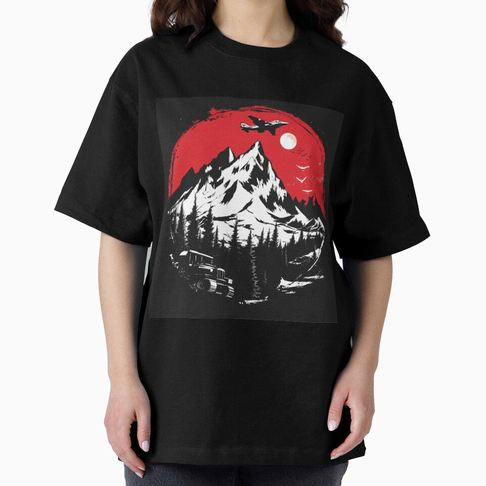 Air Fighters Under Red Moon In The Mountains by GrinGalore Unisex , , , Long Sleeve Tee