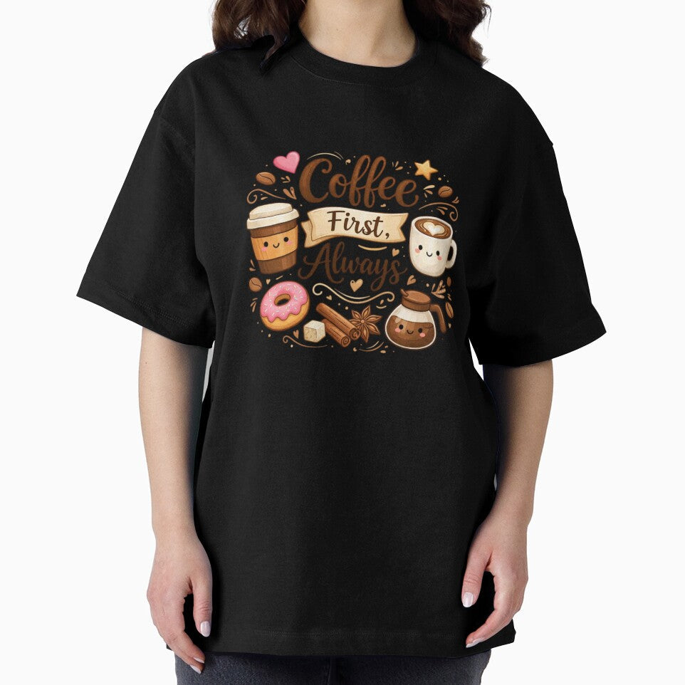 Coffee First Always – Cute Coffee Lover Aesthetic Quote Design by Sanika arts Unisex , , , Long Sleeve Tee