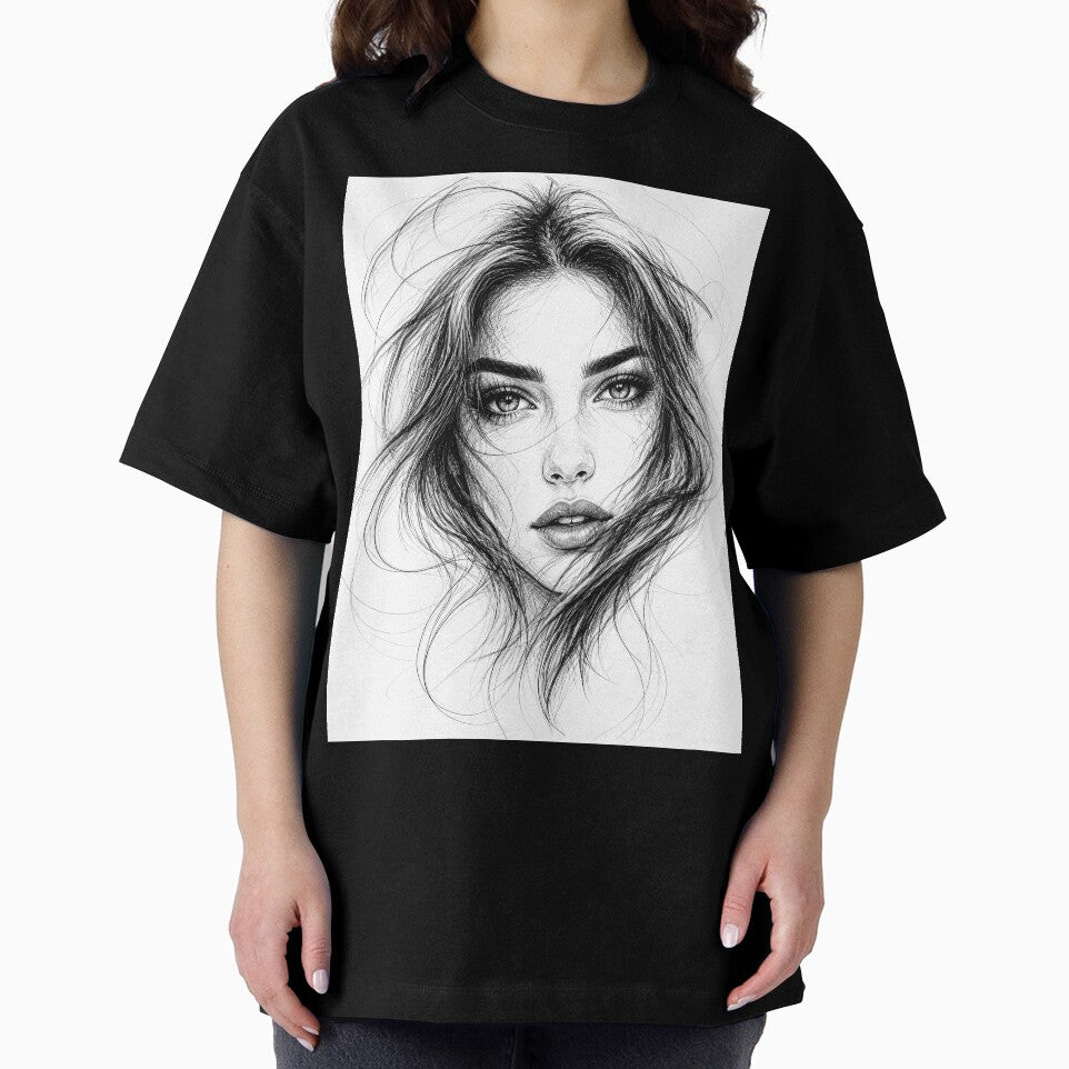 Pencil Line Drawing Female Portrait 7 by Yontartov