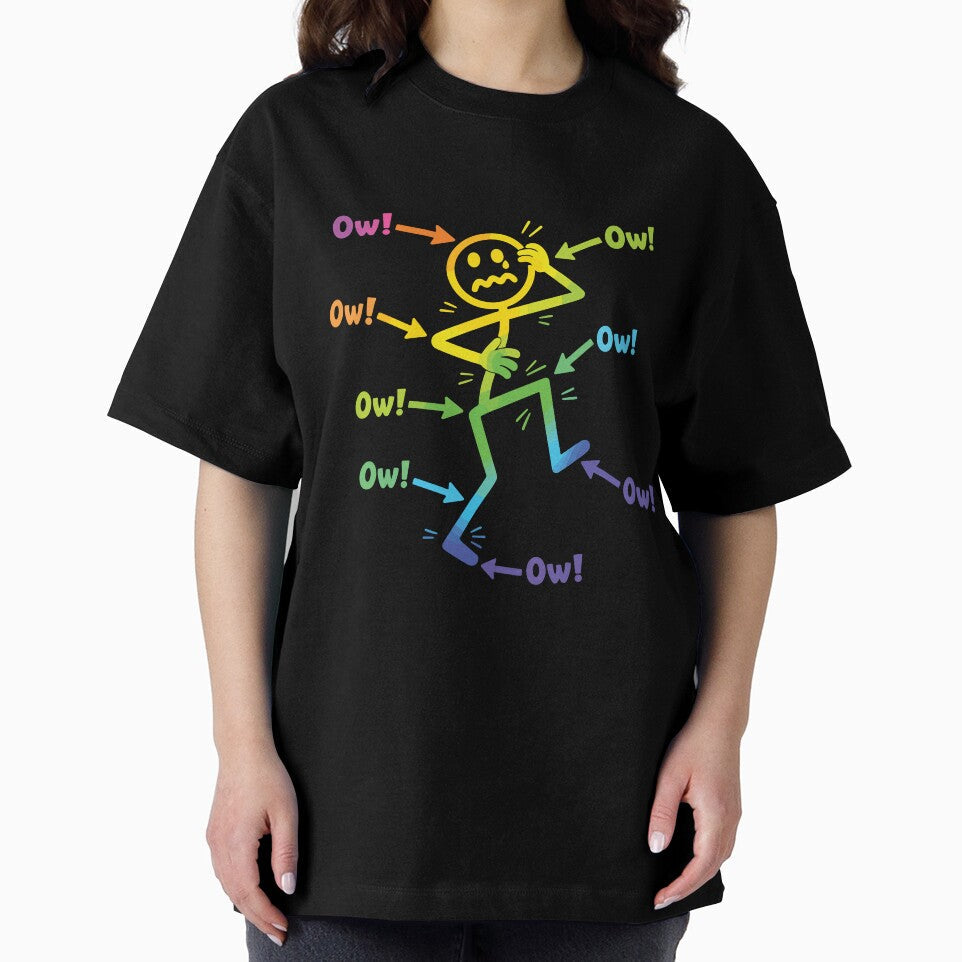 Ow Ow Ow Funny Chronic Pain Awareness Spoonie Humor Stick Figure by kiralynstration Unisex , , , Long Sleeve Tee