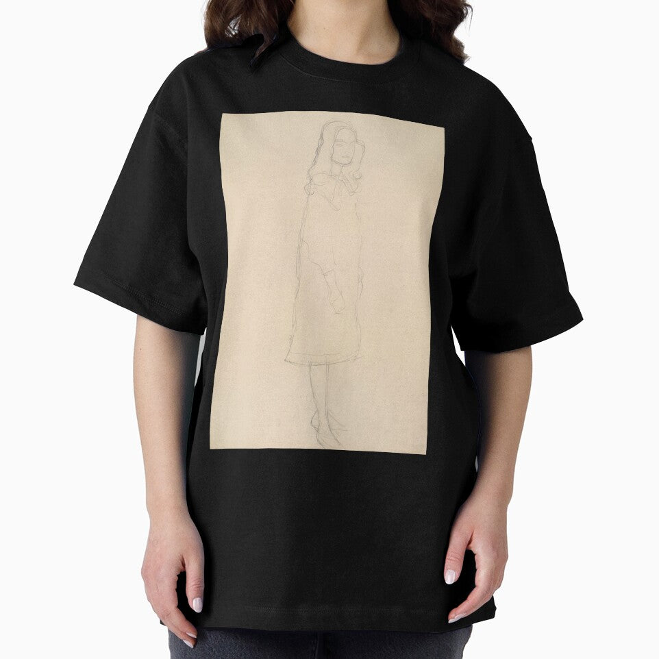 Standing Girl in Coat Study for the Portrait Mäda Primavesi by Gustav Klimt: Minimalist Line Art Poster by artofuniverse