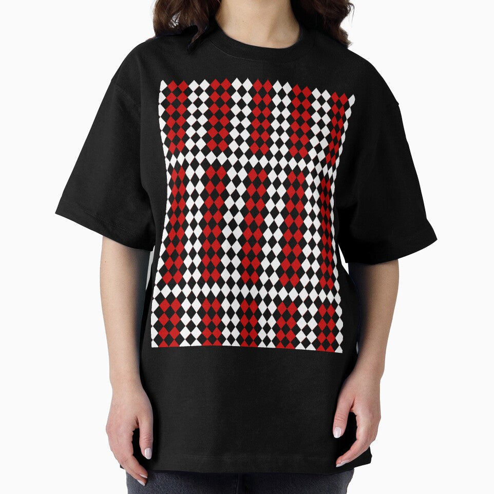 Diamond Harlequin Pattern – Red Black White Argyle by Zaya_art Unisex , , , Long Sleeve Tee