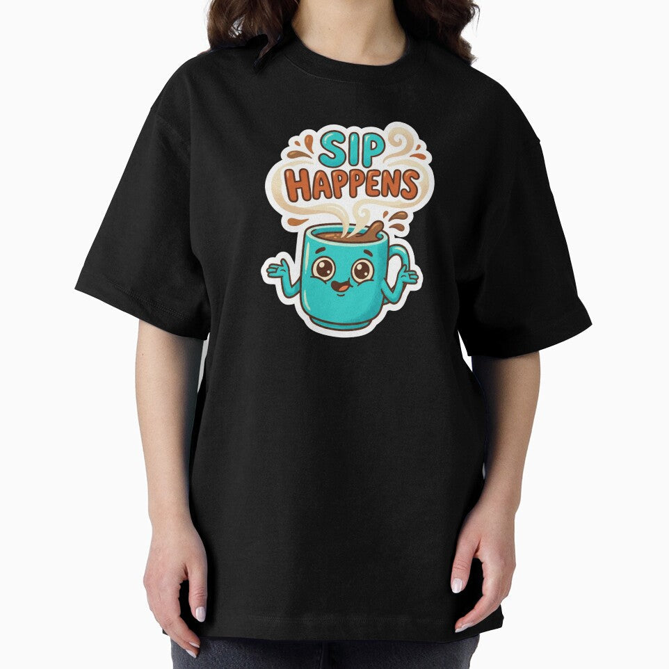 Sip Happens Funny Cute Coffee Mug by Sketchlegacy Unisex , , , Long Sleeve Tee