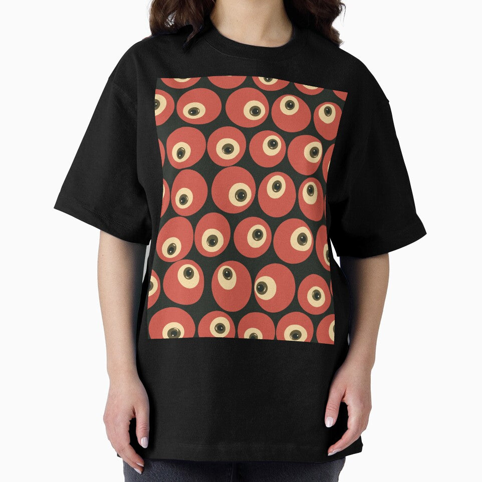 Cranberry Eyeballs - Surreal Retro Eyeball Grid in Red & Black by NoemiMarozsan Unisex , , , Long Sleeve Tee