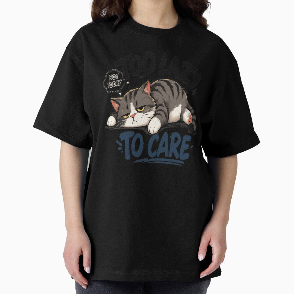 Too Lazy to Care – Funny Lazy Cat by Dusk & Dawn Apparel Unisex , , , Long Sleeve Tee