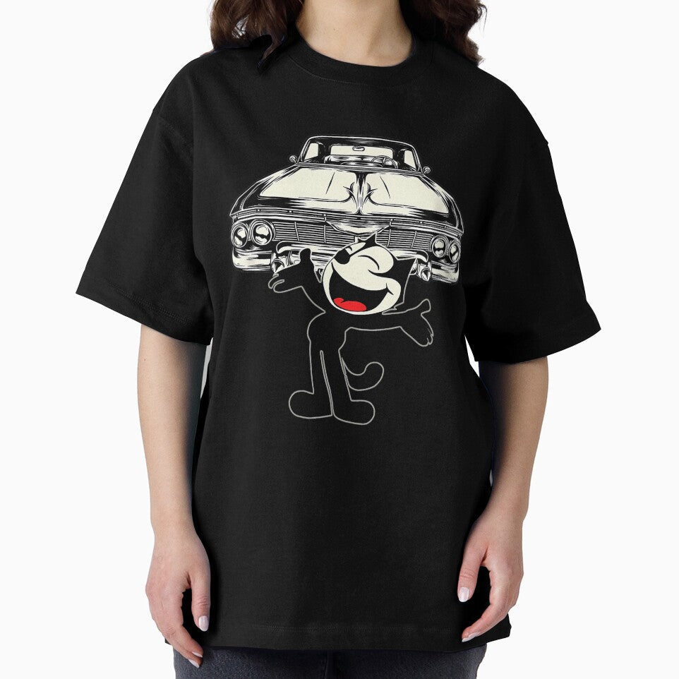 Felix Cat Cartoon Giant Lowrider Car Club Design Mashup by yalazaleshier Unisex , , , Long Sleeve Tee