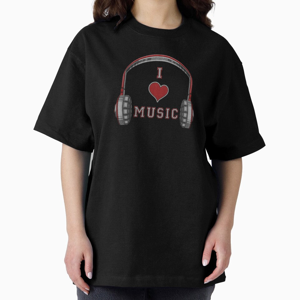 i love music - headphone embroidery iron patch textured graphic artwork by hayrpictures Unisex , , , Long Sleeve Tee