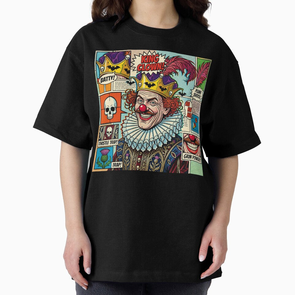 Pop art graphic of a man with a crown, a harlequin portrait, colorful festival by G-M-Designs