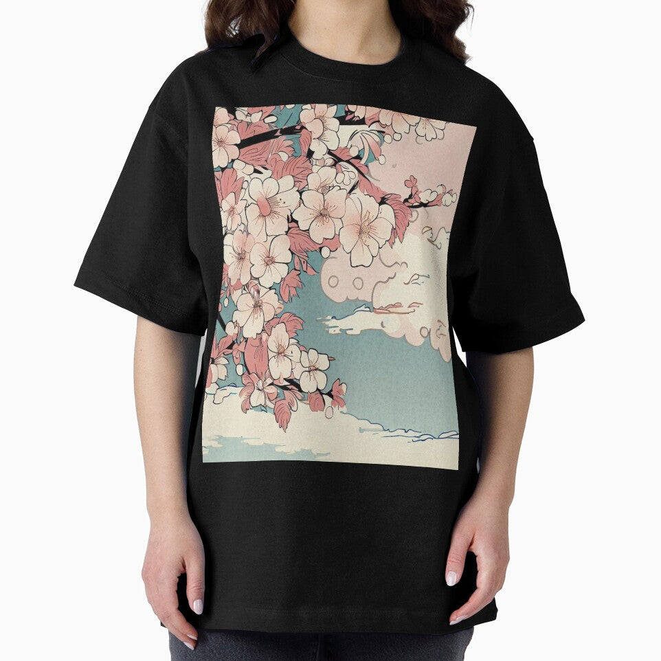 ukiyo-e style design of cherry blossoms and clouds by Izzypark13 Unisex , , , Long Sleeve Tee