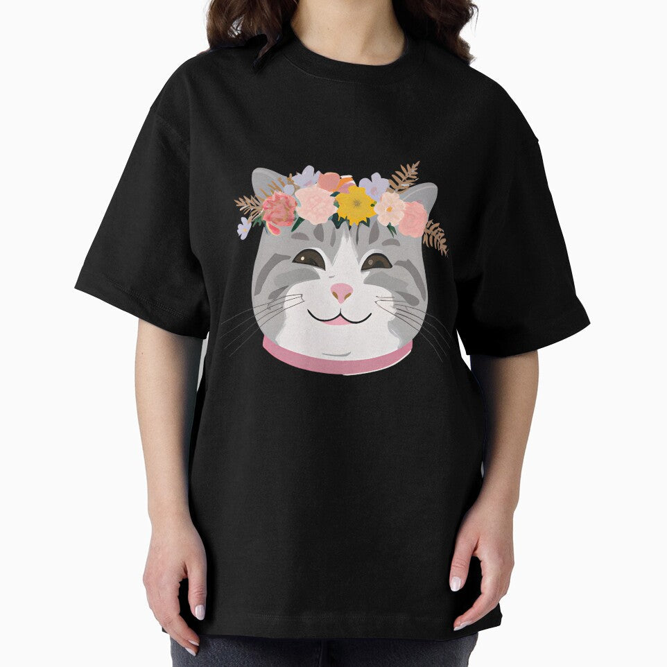 Cute Cat Meow with crown floral vintage by BOHOVIN Unisex , , , Long Sleeve Tee