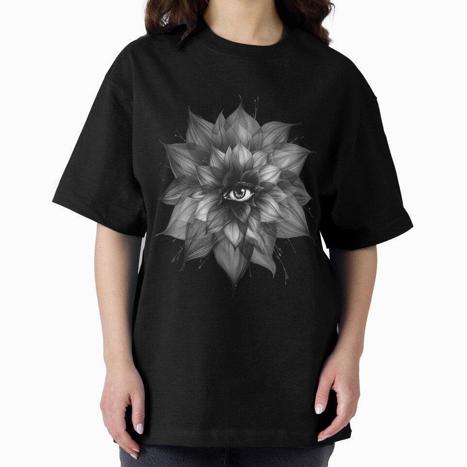 Mystic Eye in Flower - Surreal Black and White Sketch by birleşik zevkler